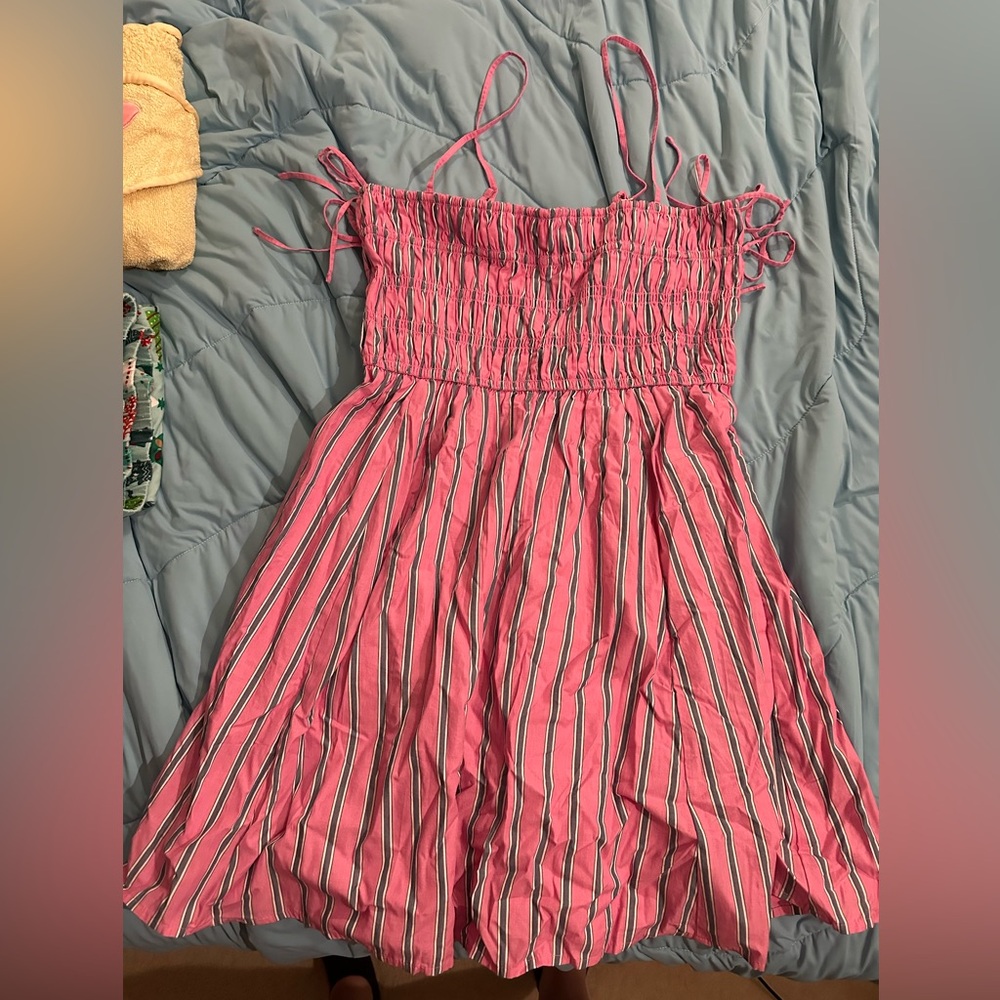Abercrombie & Fitch Smocked Babydoll Tie Mini Dress
